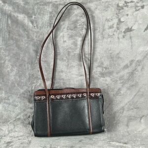 Brighton Jagger Leather Organizer Purse Black Brown Double Shoulder‎ Straps VTG
